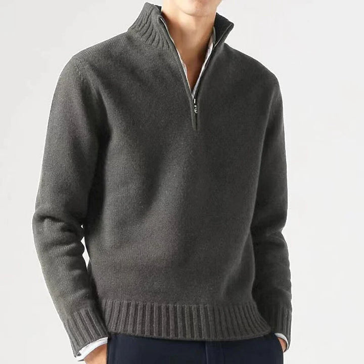 Herre sweater med halv lynlås og ribkant