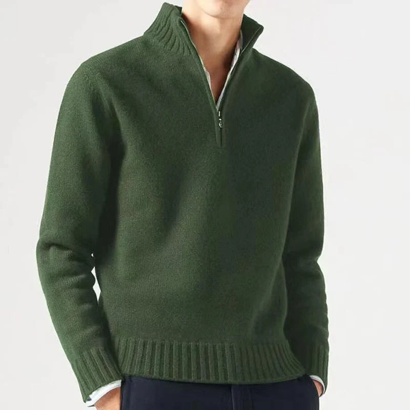 Herre sweater med halv lynlås og ribkant