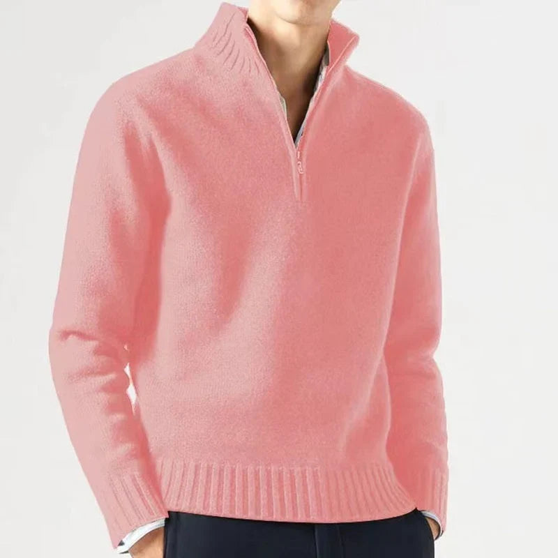 Herre sweater med halv lynlås og ribkant