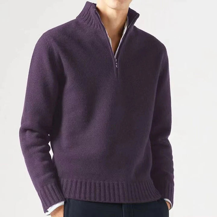 Herre sweater med halv lynlås og ribkant
