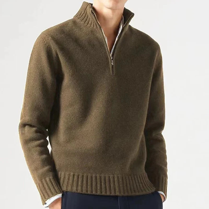 Herre sweater med halv lynlås og ribkant