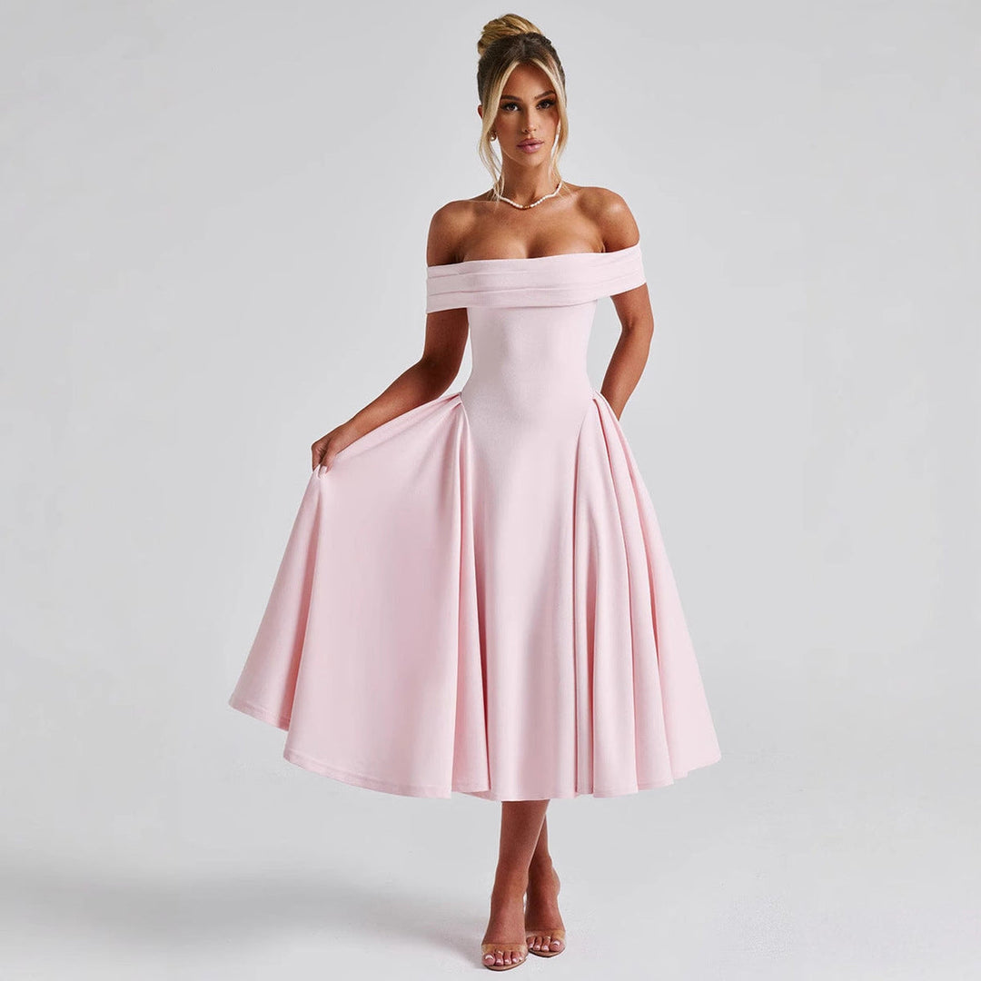 Off-shoulder midikjole med vidt skørt til damer