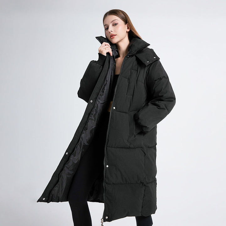 Long Quilted Jacket with Hood for Women