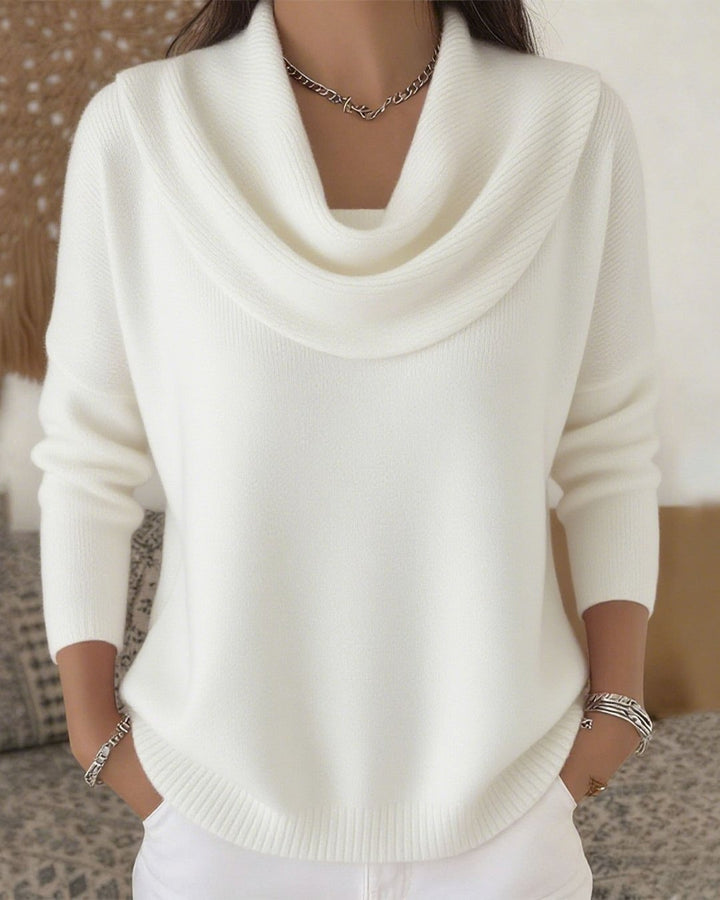 Strik sweater til kvinder med vandfaldshals