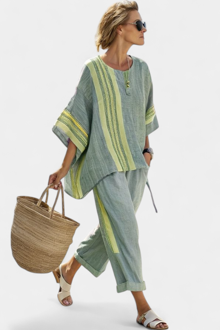 Top and Striped Pants Set for Women