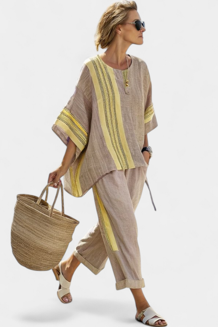 Top and Striped Pants Set for Women