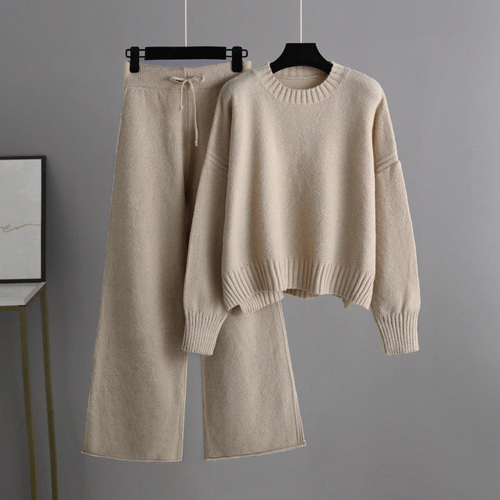 Women's Cropped Sweater and Wide-Leg Trousers Loungewear Set