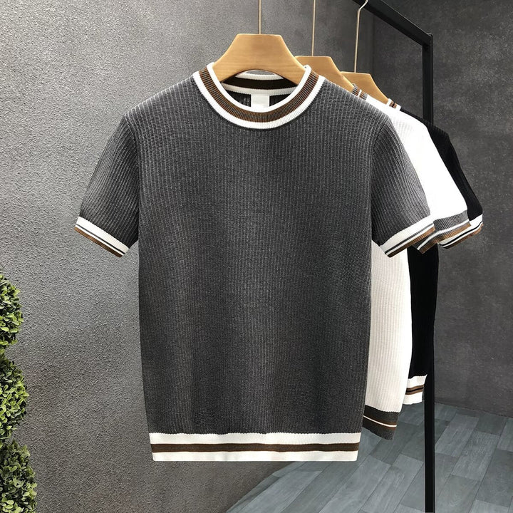 Rundhalset sweatshirt med stribede ribkanter til Herrer