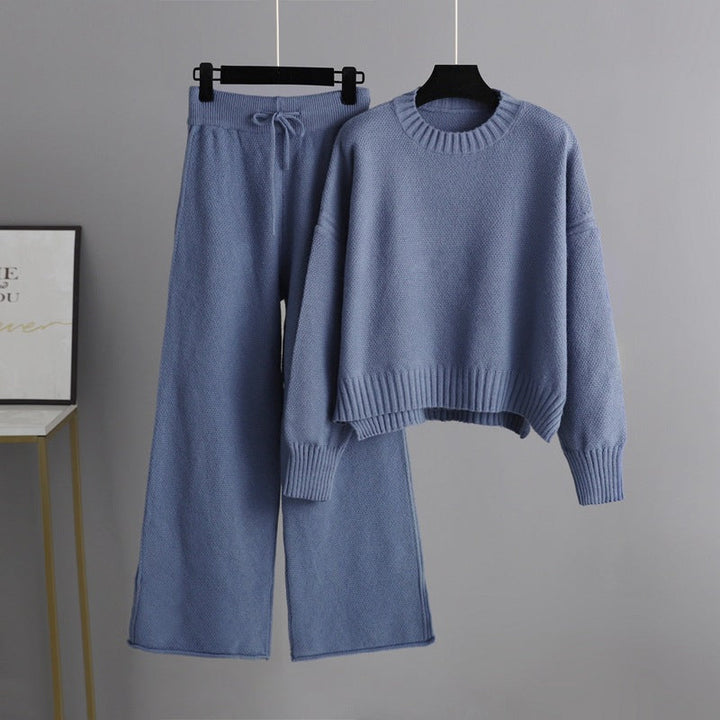 Women's Two-Piece Loungewear Set with Drawstring Wide-Leg Trousers
