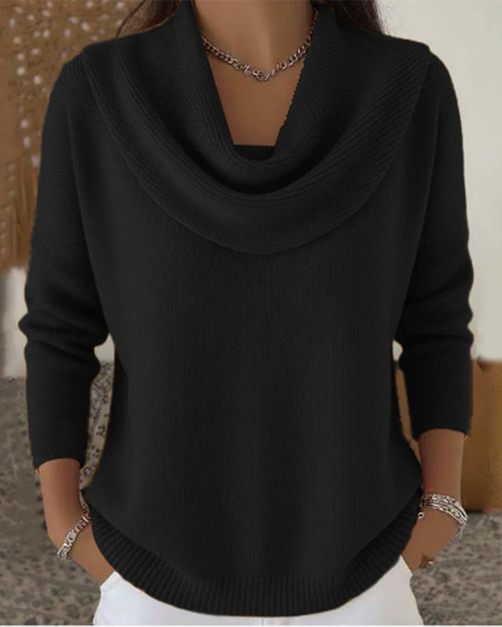 Strik sweater til kvinder med vandfaldshals