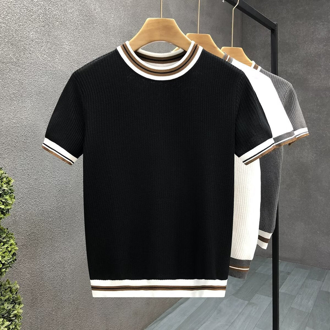 Rundhalset sweatshirt med stribede ribkanter til Herrer