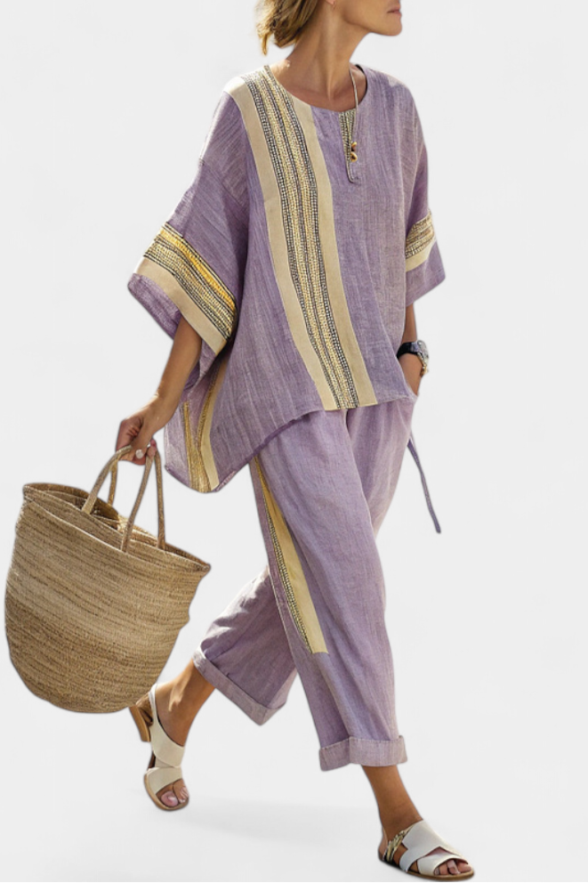 Top and Striped Pants Set for Women