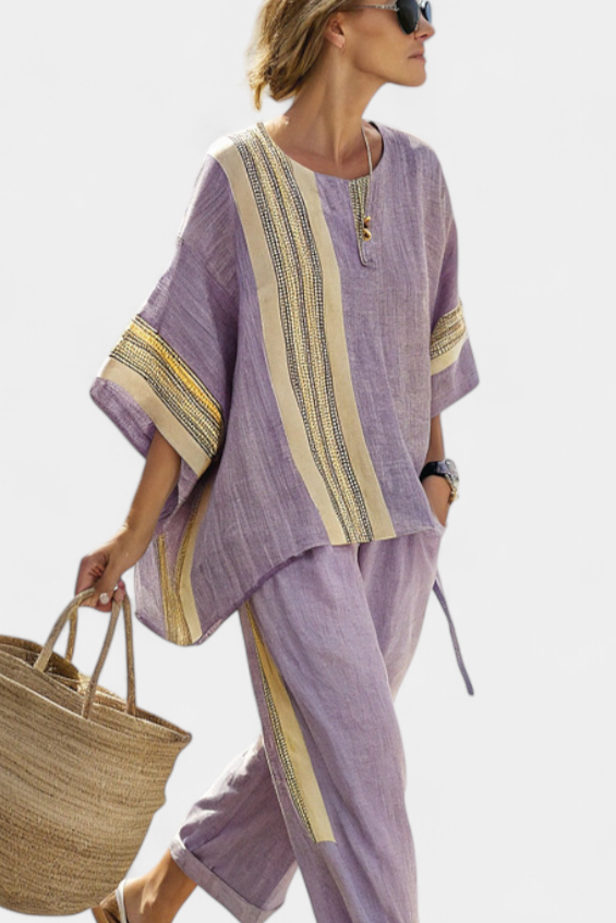 Top and Striped Pants Set for Women