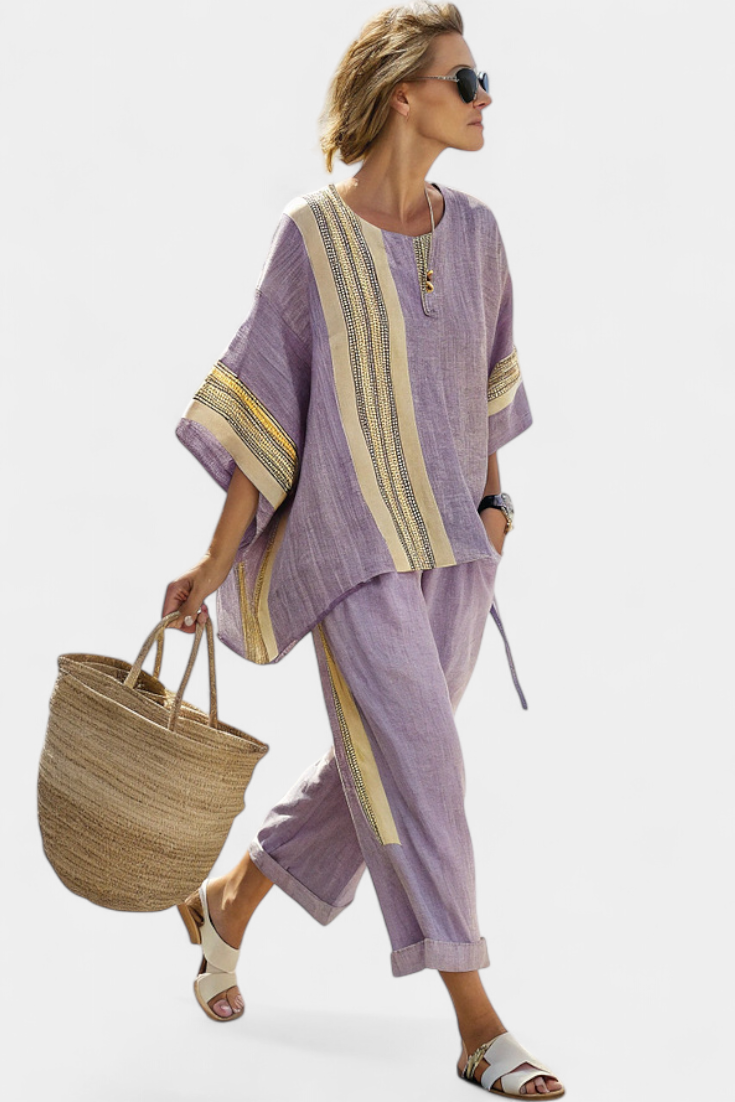 Top and Striped Pants Set for Women