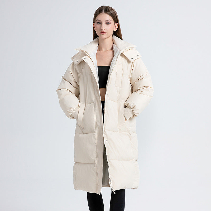 Long Quilted Jacket with Hood for Women