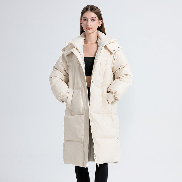 Long Quilted Jacket with Hood for Women