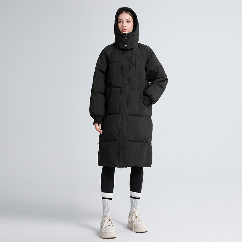 Long Quilted Jacket with Hood for Women