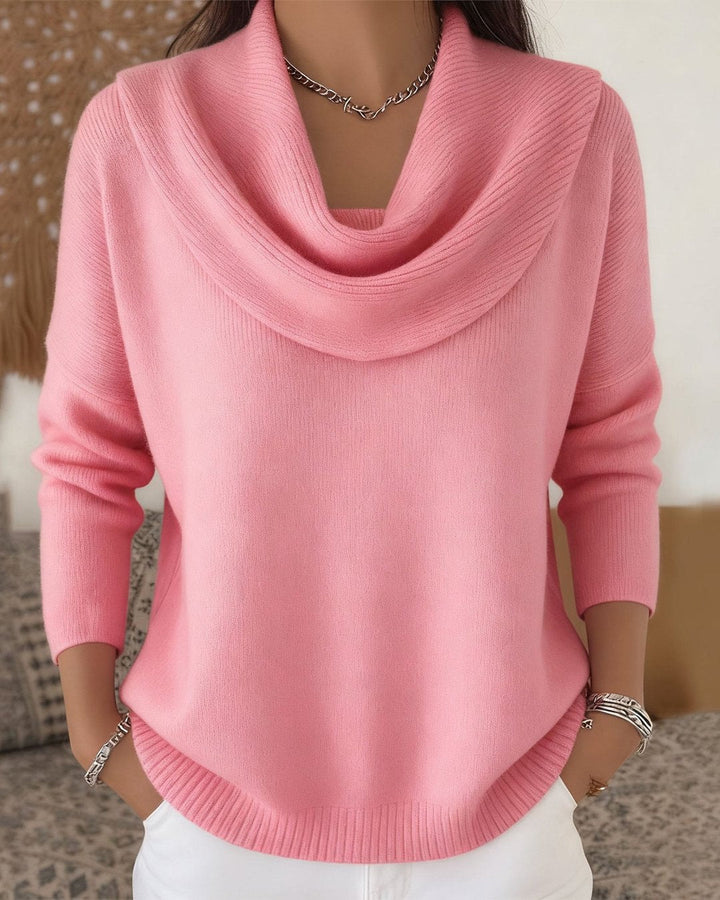 Strik sweater til kvinder med vandfaldshals