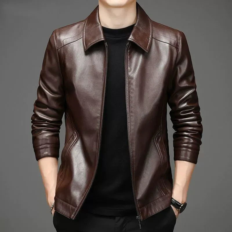 Men’s leather jacket with shirt collar