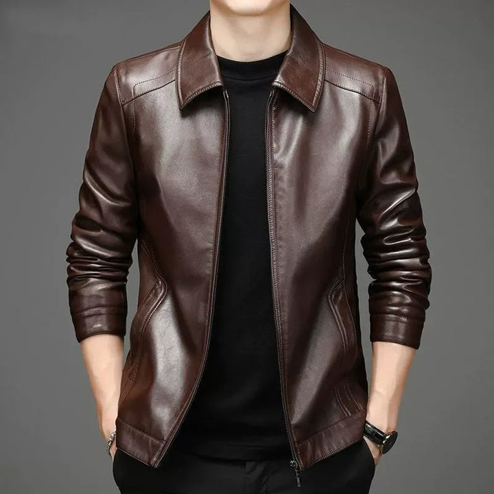 Men’s leather jacket with shirt collar