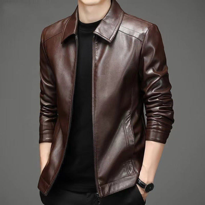 Men’s leather jacket with shirt collar