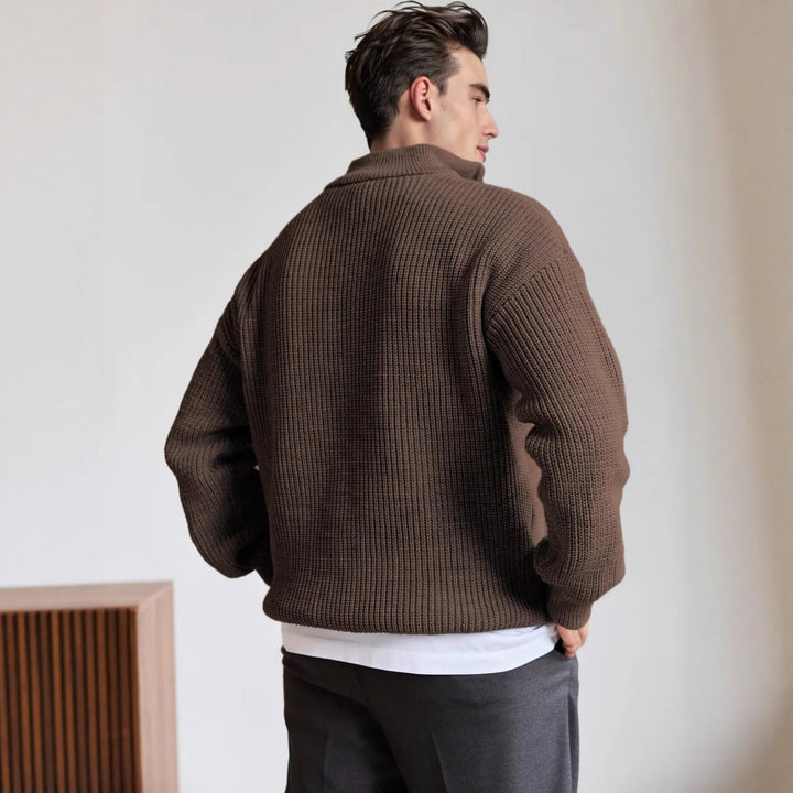 Men's Textured Half-Zip Pullover with Ribbed Trims