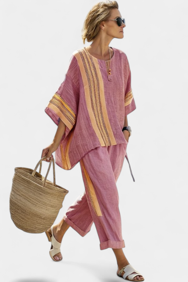 Top and Striped Pants Set for Women