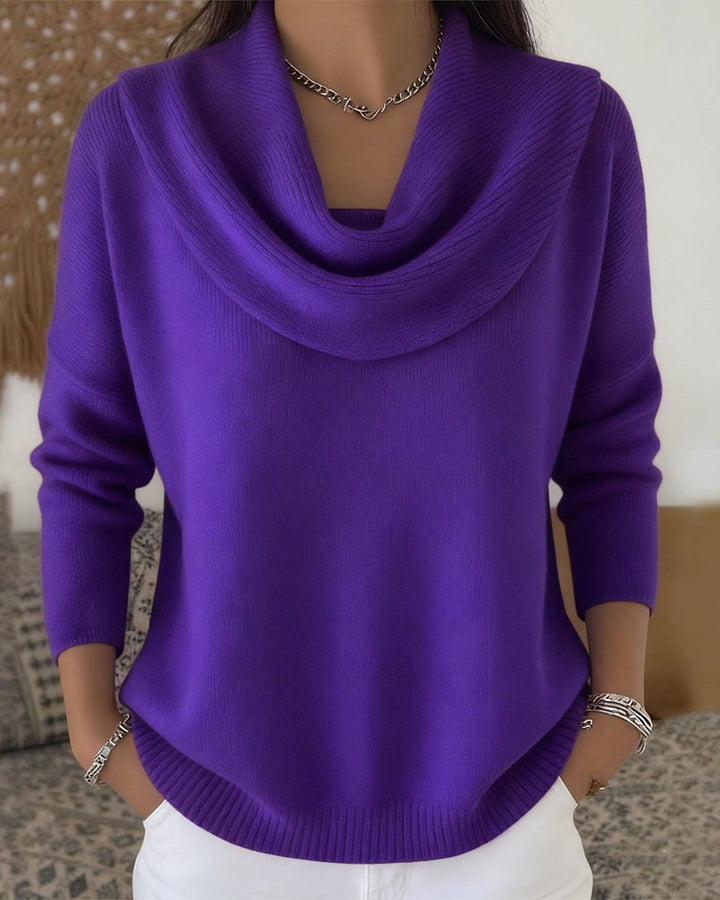 Strik sweater til kvinder med vandfaldshals