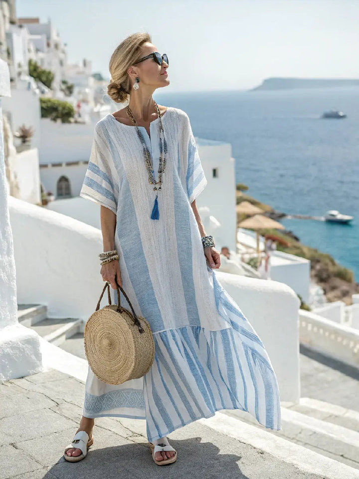 Striped kaftan maxi dress for women