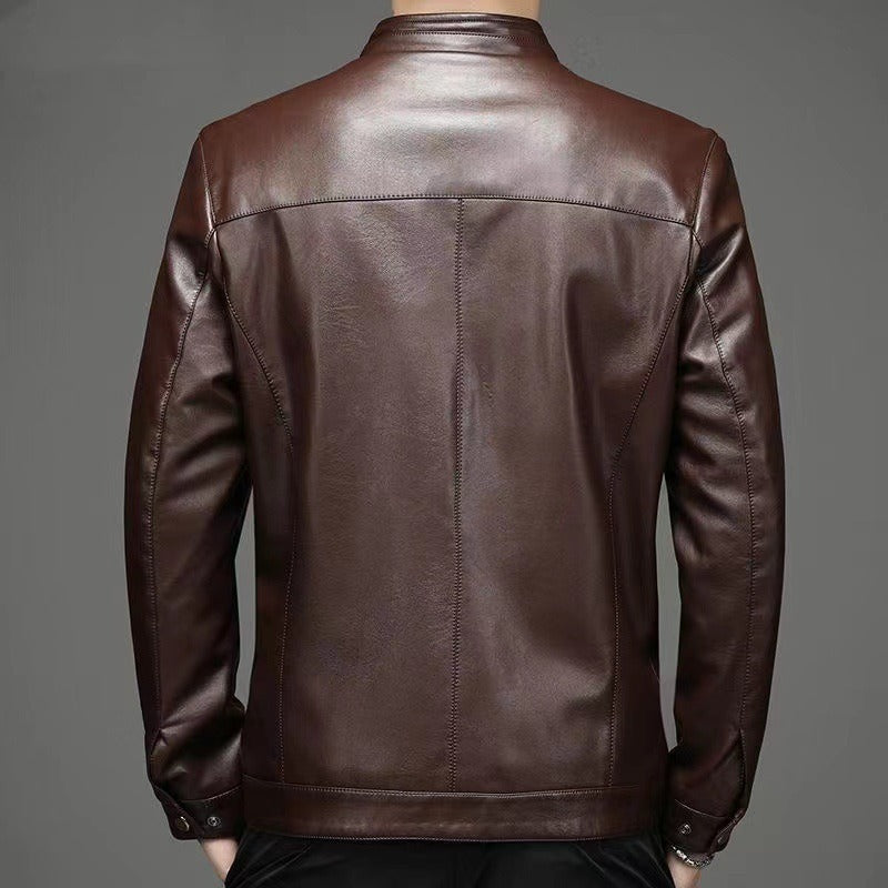 Men’s leather jacket with shirt collar