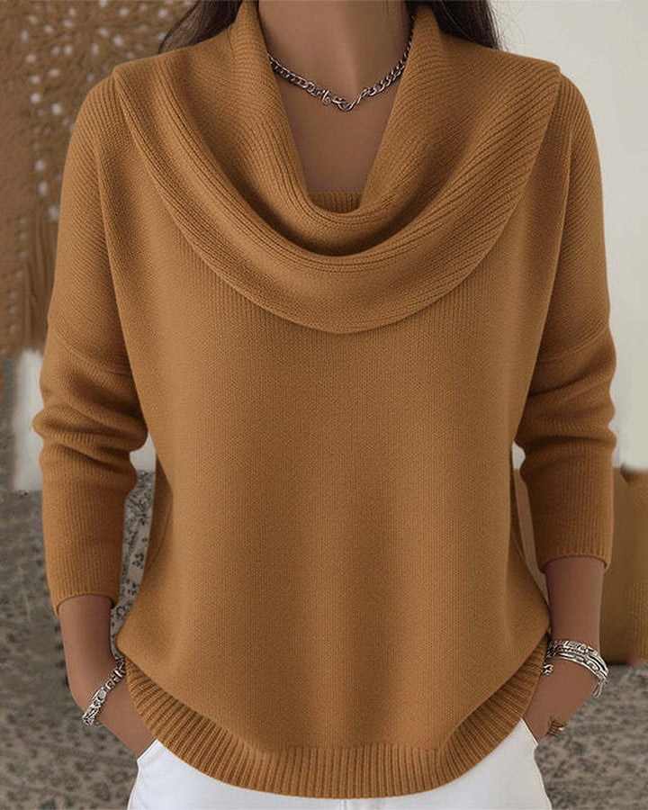 Strik sweater til kvinder med vandfaldshals