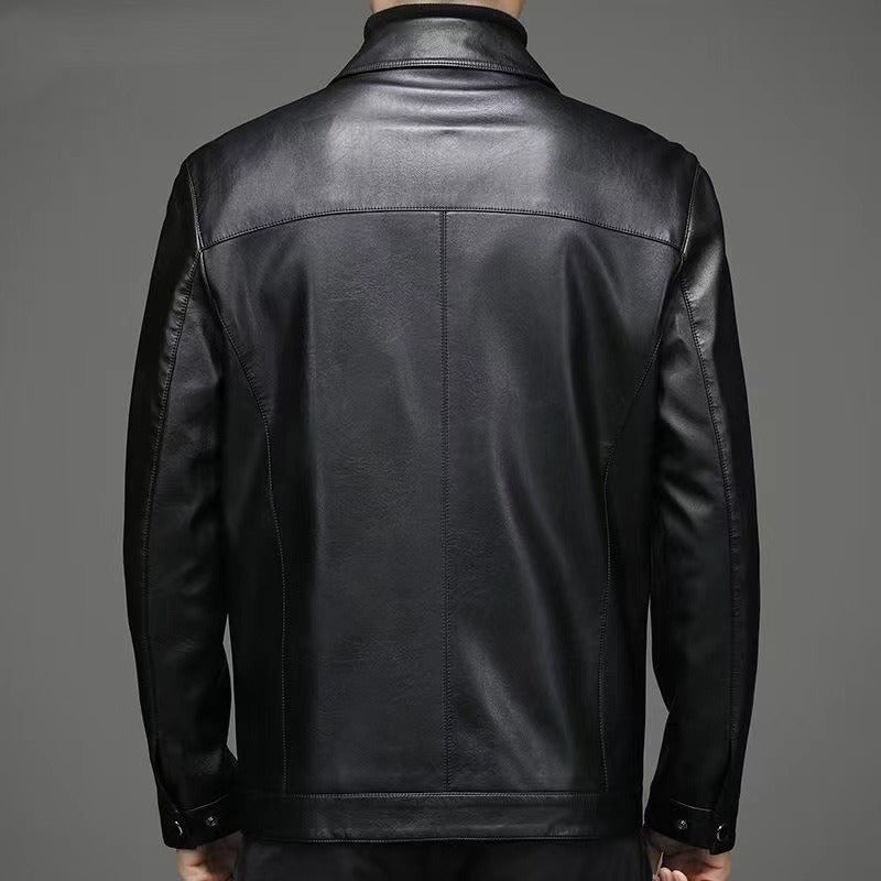Men’s leather jacket with shirt collar