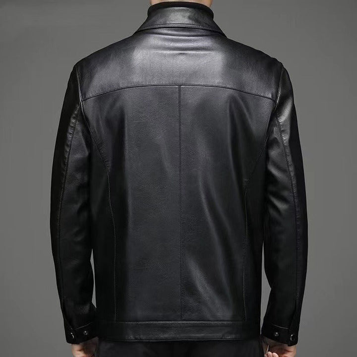 Men’s leather jacket with shirt collar