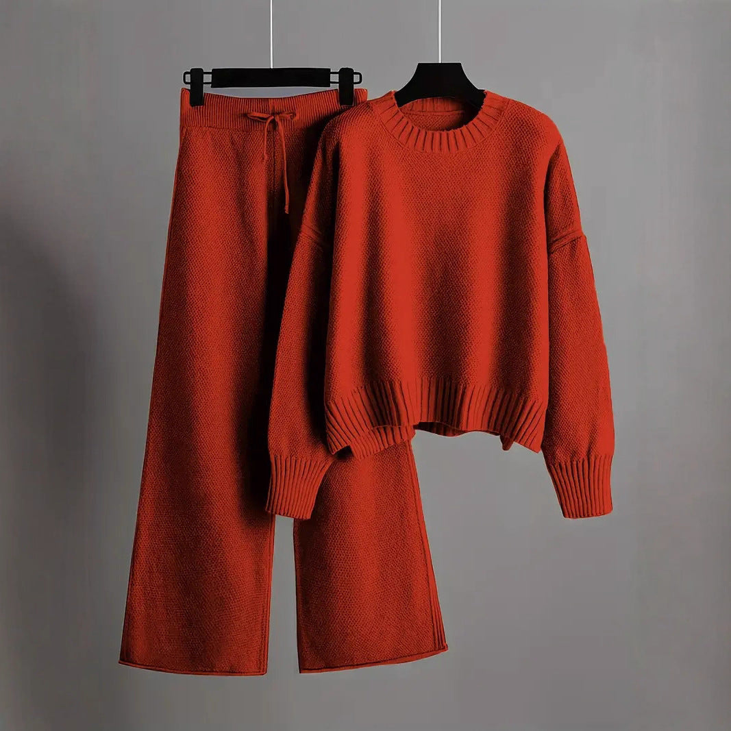Women's Cropped Sweater and Wide-Leg Trousers Loungewear Set