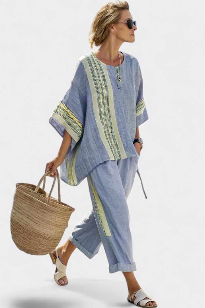 Top and Striped Pants Set for Women