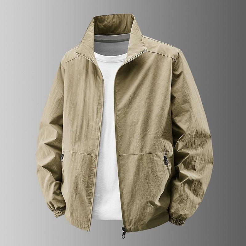Lightweight bomber jacket with stand collar for men