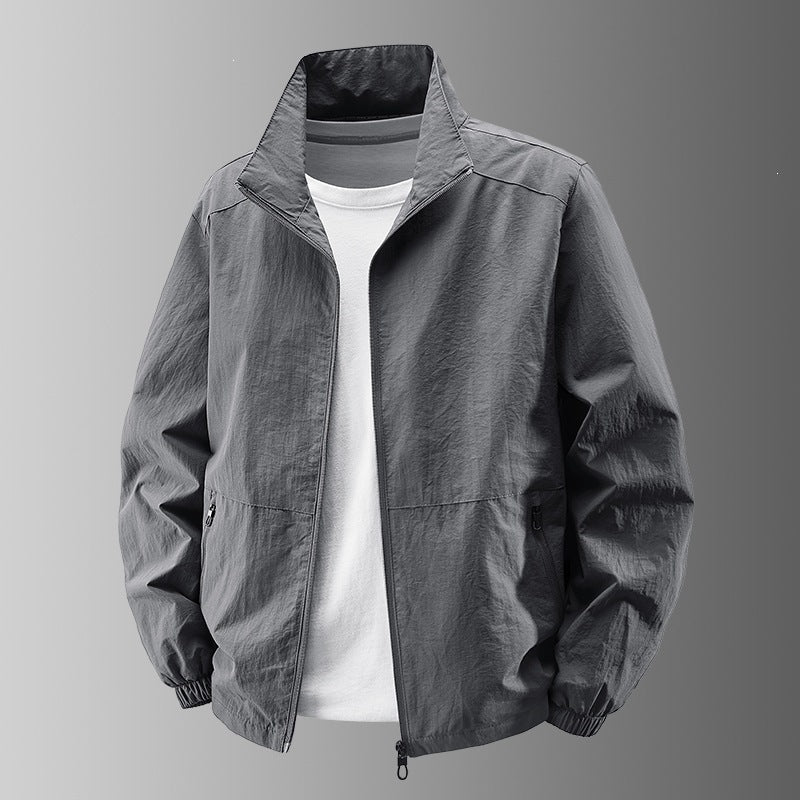 Lightweight bomber jacket with stand collar for men