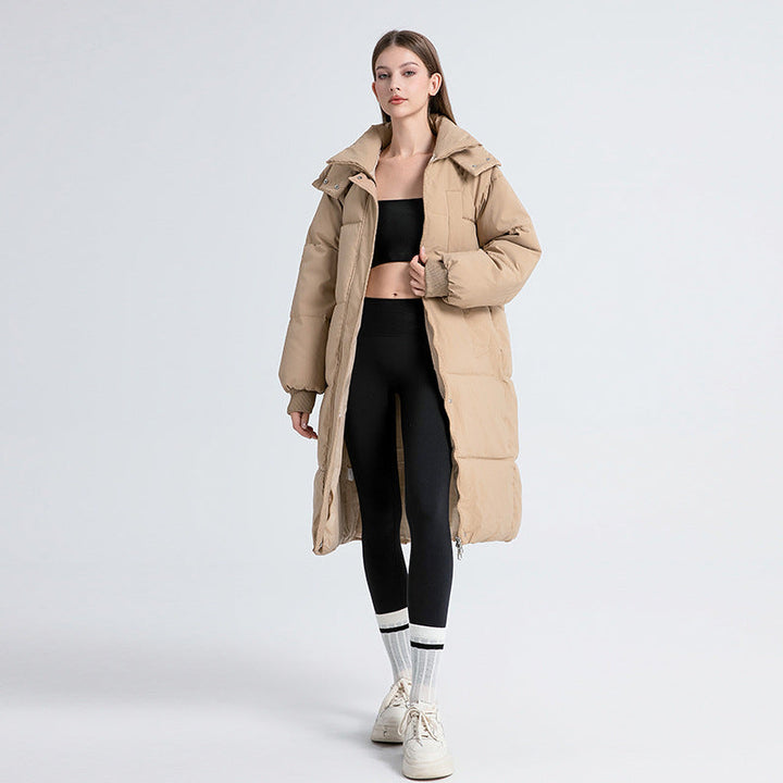 Long Quilted Jacket with Hood for Women