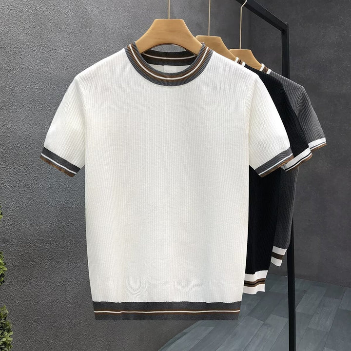 Rundhalset sweatshirt med stribede ribkanter til Herrer