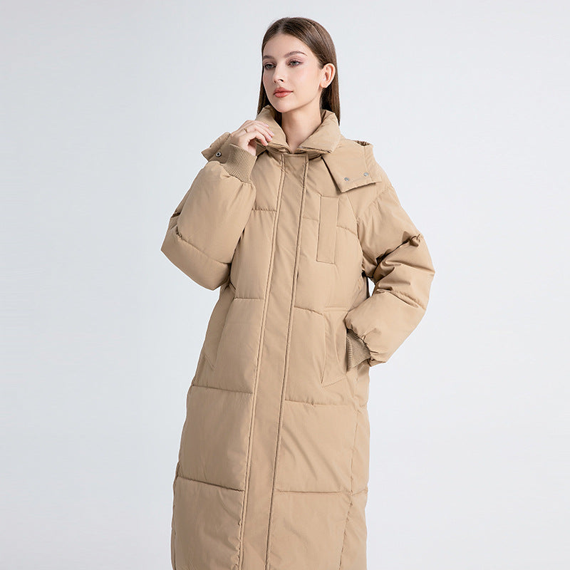 Long Quilted Jacket with Hood for Women