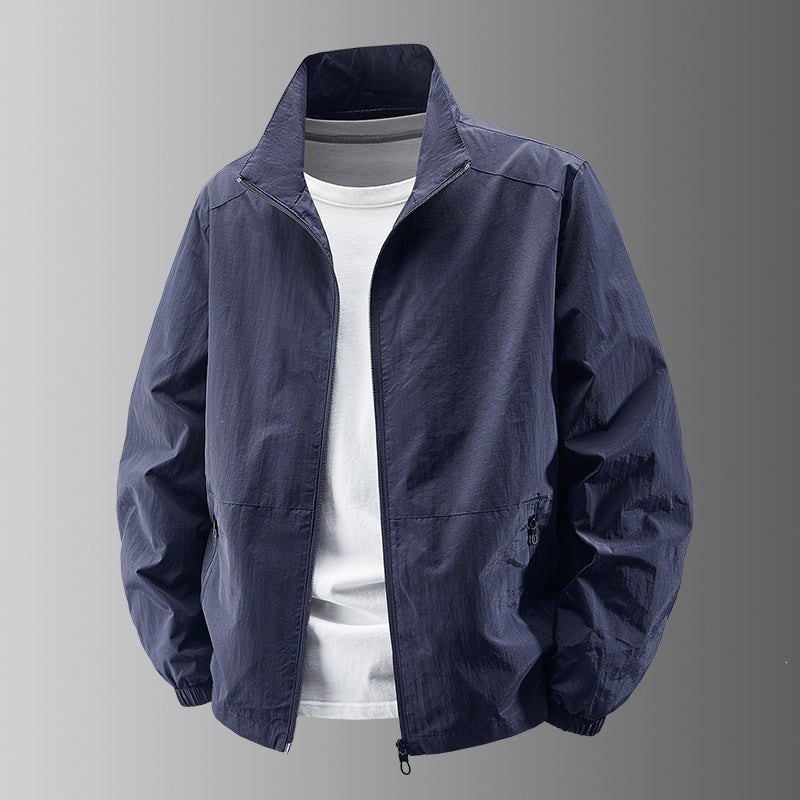 Lightweight bomber jacket with stand collar for men