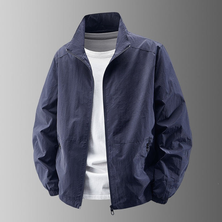 Lightweight bomber jacket with stand collar for men