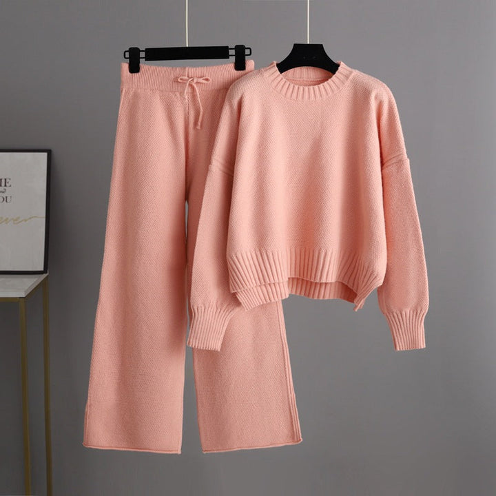 Women's Cropped Sweater and Wide-Leg Trousers Loungewear Set