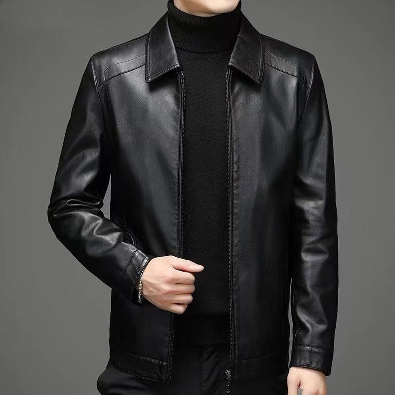 Men’s leather jacket with shirt collar