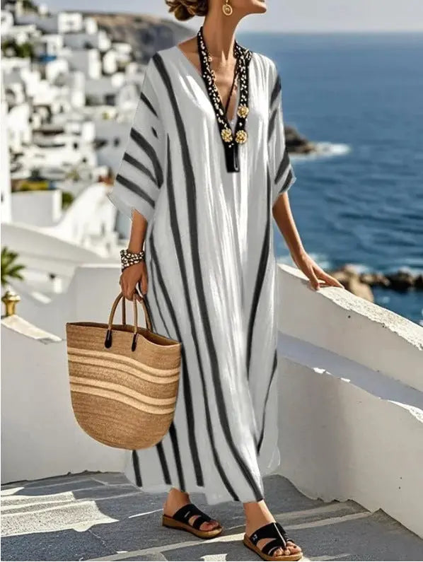 Striped kaftan maxi dress for women