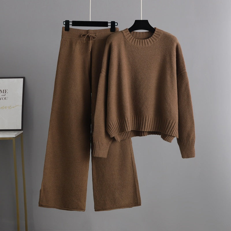 Women's Cropped Sweater and Wide-Leg Trousers Loungewear Set