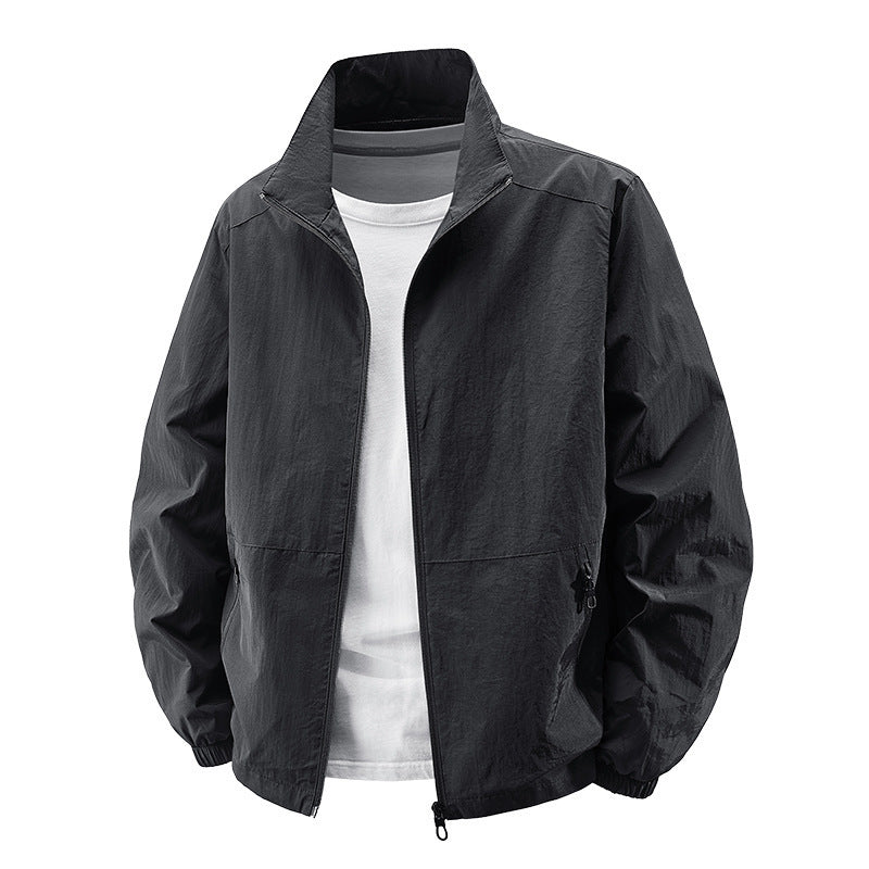Lightweight bomber jacket with stand collar for men