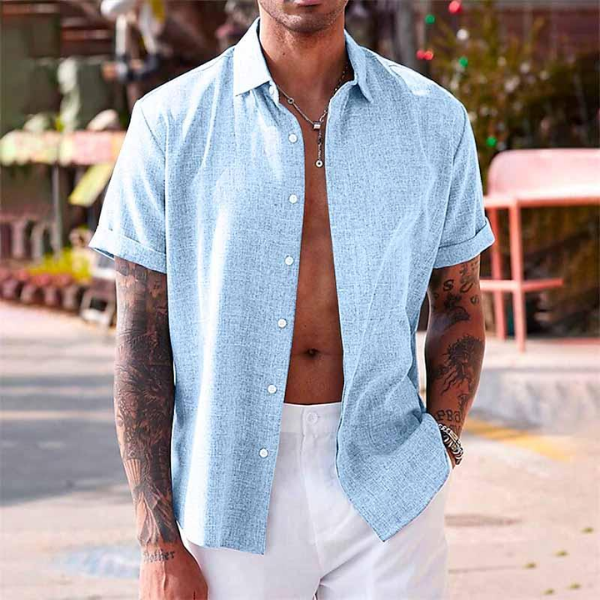 Afslappet Hørskjorte Med Korte Ærmer