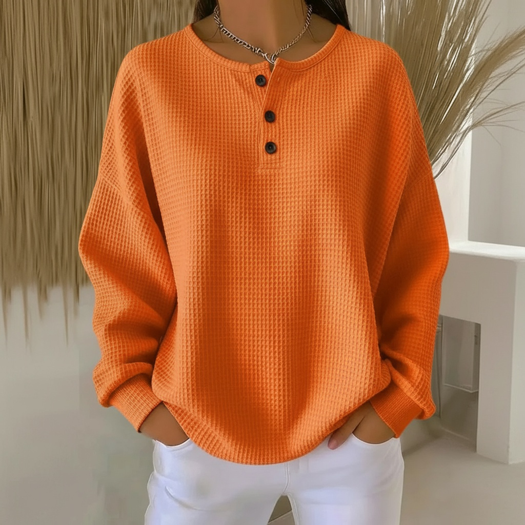 Women's Waffle-Knit Sweatshirt with Buttons