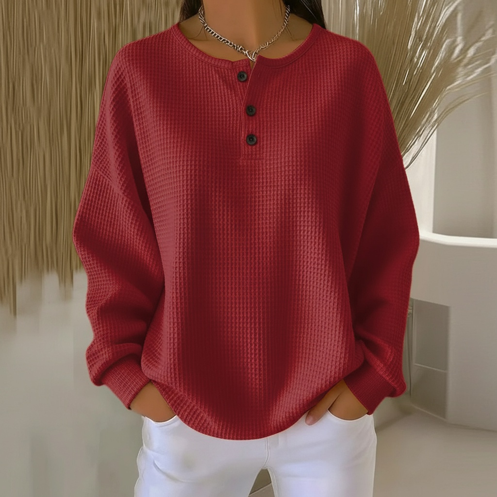 Women's Waffle-Knit Sweatshirt with Buttons